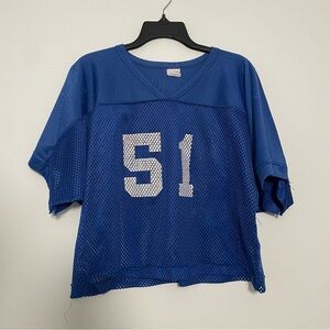 Vintage 90s Retro Blue V Neck Sporty Cropped Jersey #51 Size M Mesh Nylon